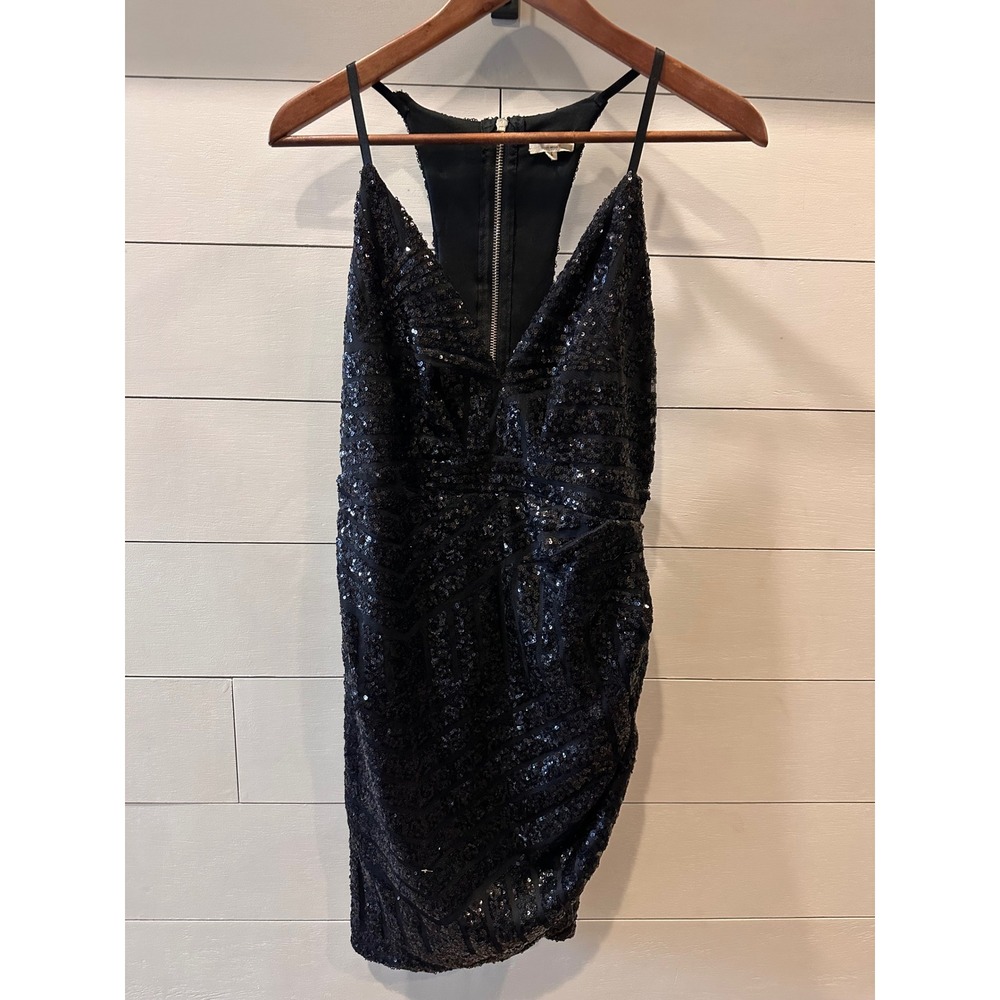Tea & Cup Los Angeles Black Sequin Racerback Mini Dress V-Neck Cut-Out Size L